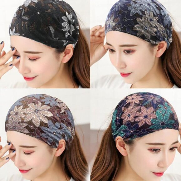 4 Pack Lace Elastic Headbands Women Girls Teens Floral Hairbands for Fashion main image 6